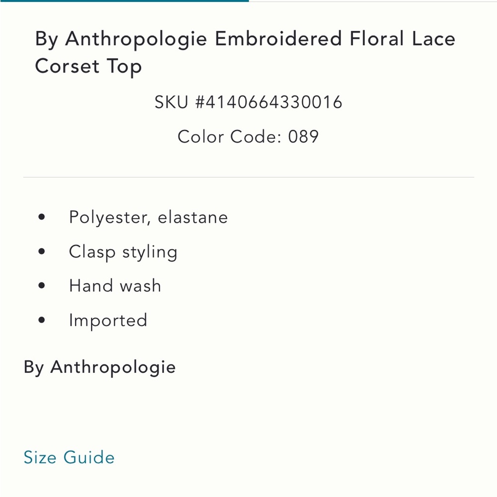 By Anthropologie Embroidered Floral Lace Corset Top - Picture 10 of 10
